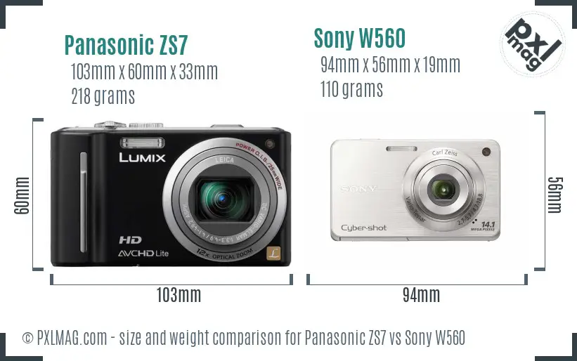 Panasonic ZS7 vs Sony W560 size comparison