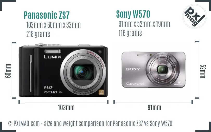 Panasonic ZS7 vs Sony W570 size comparison