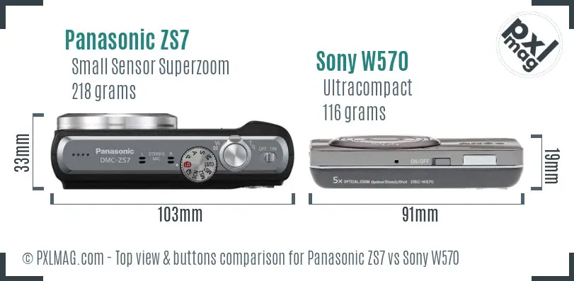 Panasonic ZS7 vs Sony W570 top view buttons comparison