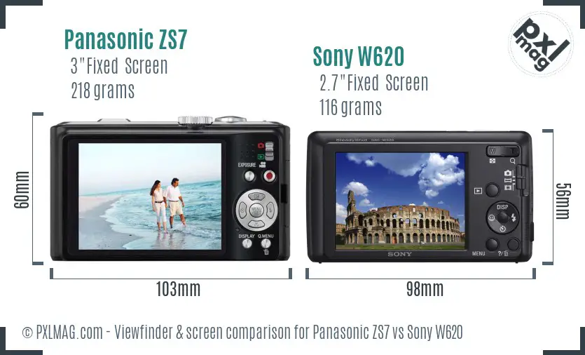 Panasonic ZS7 vs Sony W620 Screen and Viewfinder comparison