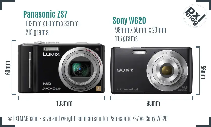 Panasonic ZS7 vs Sony W620 size comparison