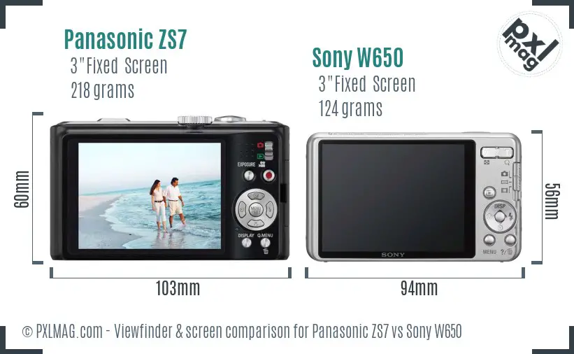 Panasonic ZS7 vs Sony W650 Screen and Viewfinder comparison