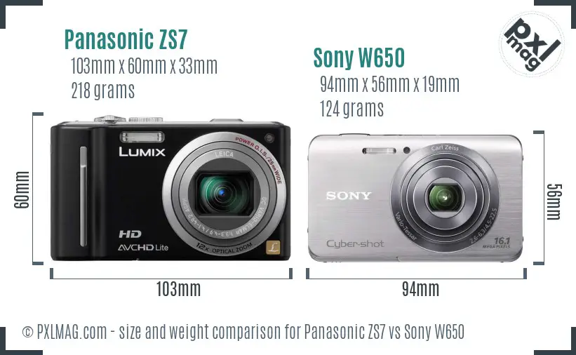 Panasonic ZS7 vs Sony W650 size comparison