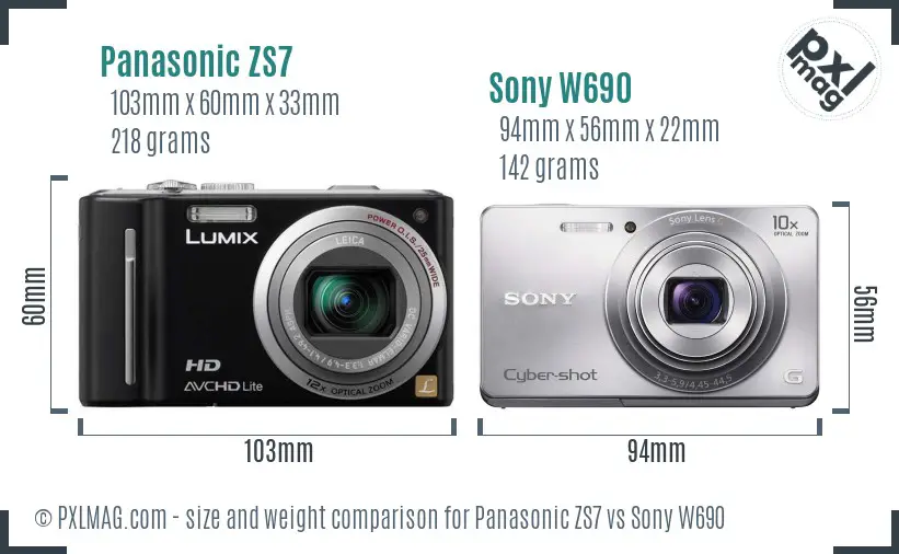 Panasonic ZS7 vs Sony W690 size comparison