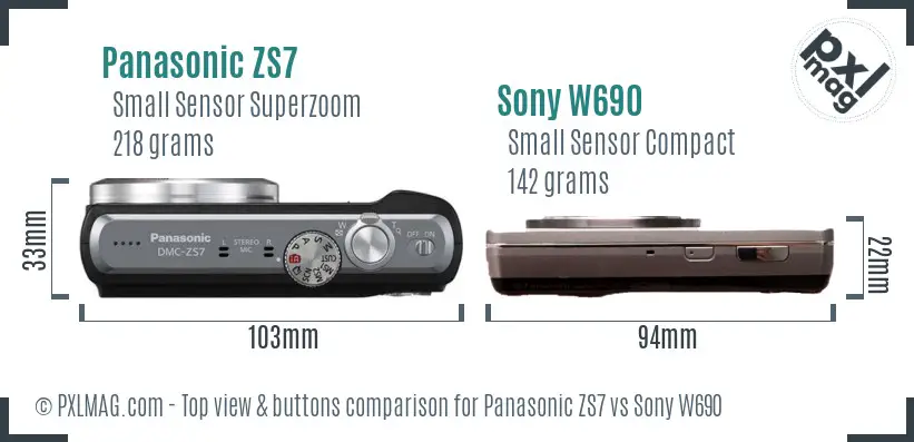 Panasonic ZS7 vs Sony W690 top view buttons comparison