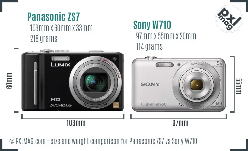 Panasonic ZS7 vs Sony W710 size comparison