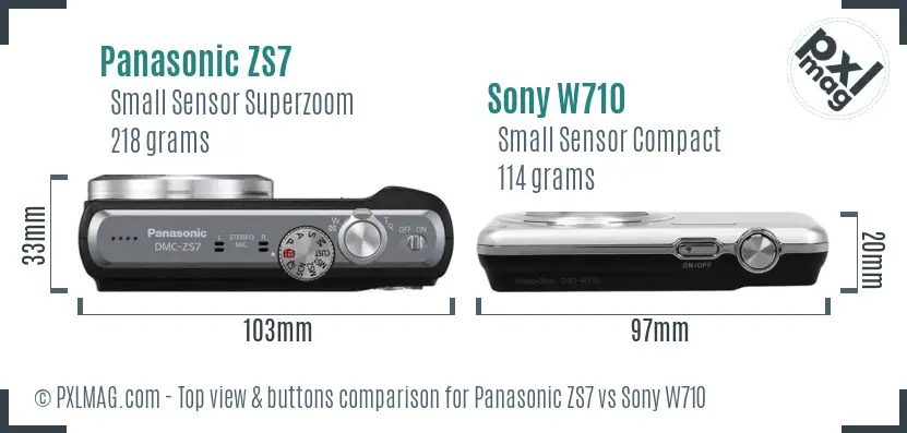 Panasonic ZS7 vs Sony W710 top view buttons comparison