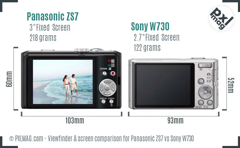 Panasonic ZS7 vs Sony W730 Screen and Viewfinder comparison