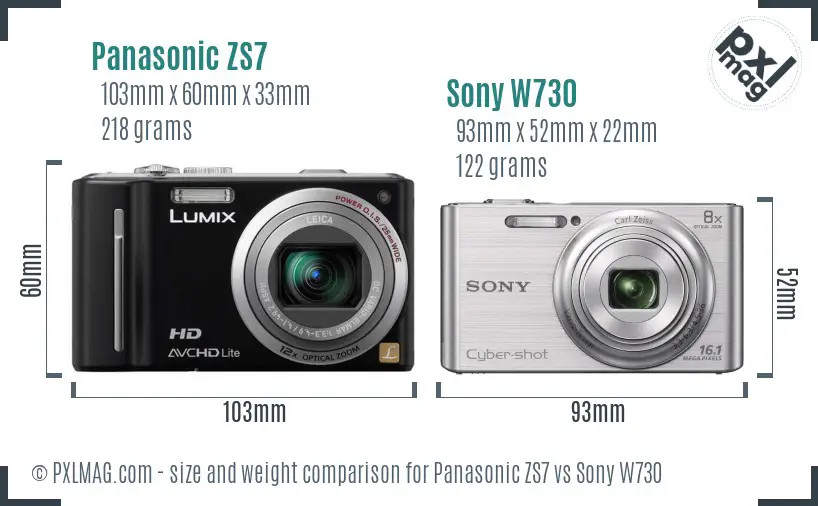Panasonic ZS7 vs Sony W730 size comparison