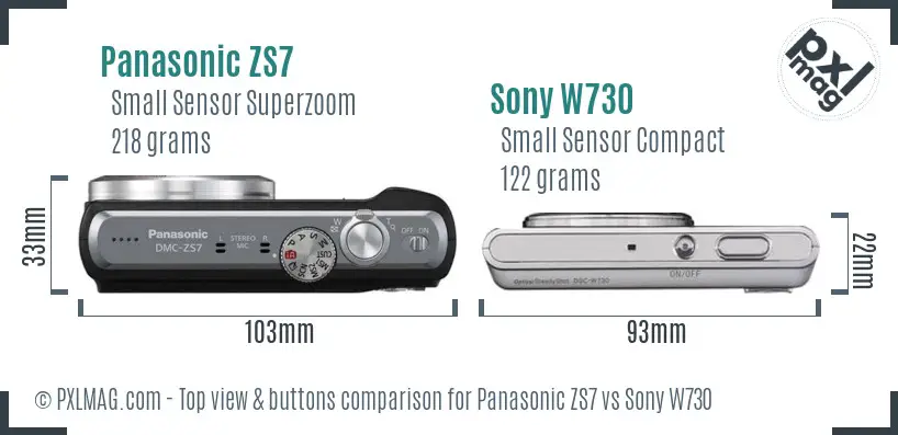 Panasonic ZS7 vs Sony W730 top view buttons comparison