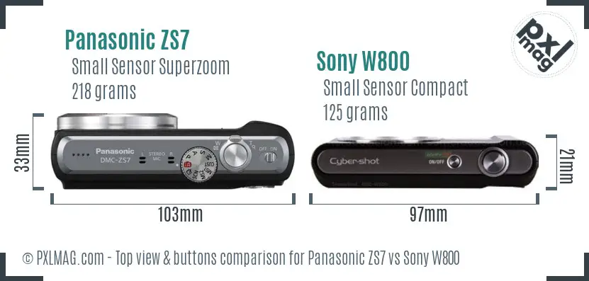 Panasonic ZS7 vs Sony W800 top view buttons comparison Panasonic ZS7 vs Sony W800 top view buttons comparison