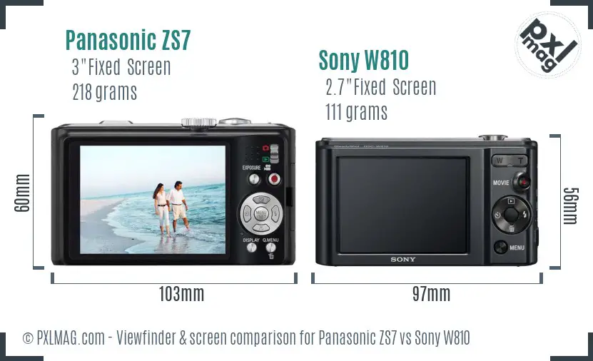Panasonic ZS7 vs Sony W810 Screen and Viewfinder comparison