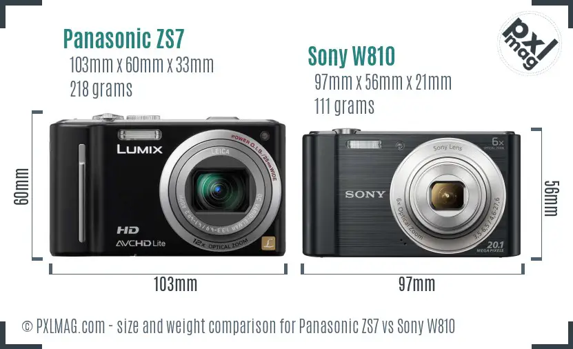 Panasonic ZS7 vs Sony W810 size comparison