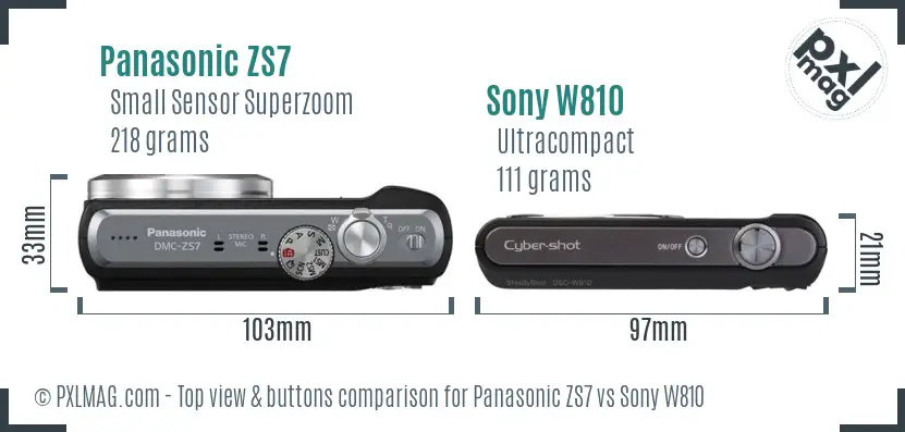 Panasonic ZS7 vs Sony W810 top view buttons comparison