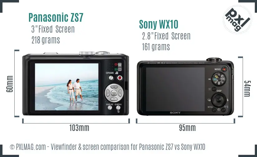 Panasonic ZS7 vs Sony WX10 Screen and Viewfinder comparison