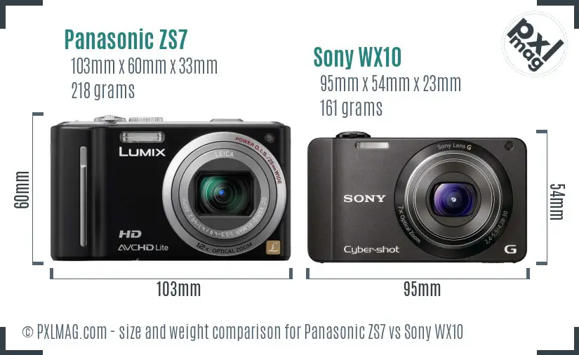 Panasonic ZS7 vs Sony WX10 size comparison