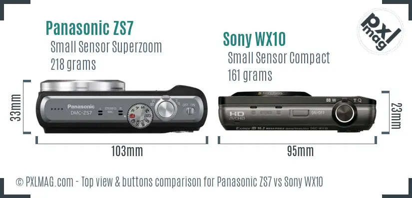 Panasonic ZS7 vs Sony WX10 top view buttons comparison