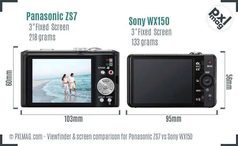 Panasonic ZS7 vs Sony WX150 Screen and Viewfinder comparison