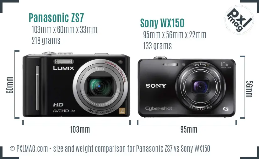 Panasonic ZS7 vs Sony WX150 size comparison