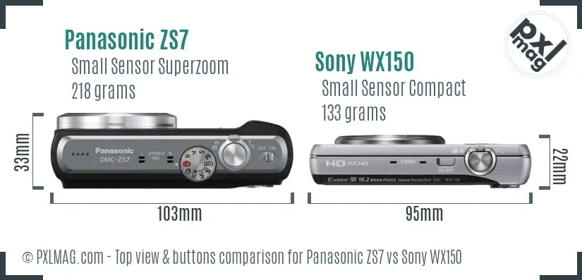 Panasonic ZS7 vs Sony WX150 top view buttons comparison