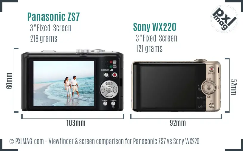 Panasonic ZS7 vs Sony WX220 Screen and Viewfinder comparison