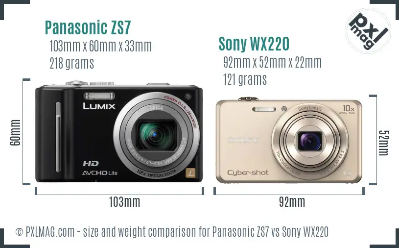 Panasonic ZS7 vs Sony WX220 size comparison