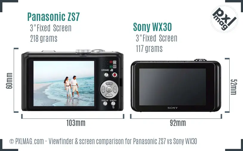 Panasonic ZS7 vs Sony WX30 Screen and Viewfinder comparison