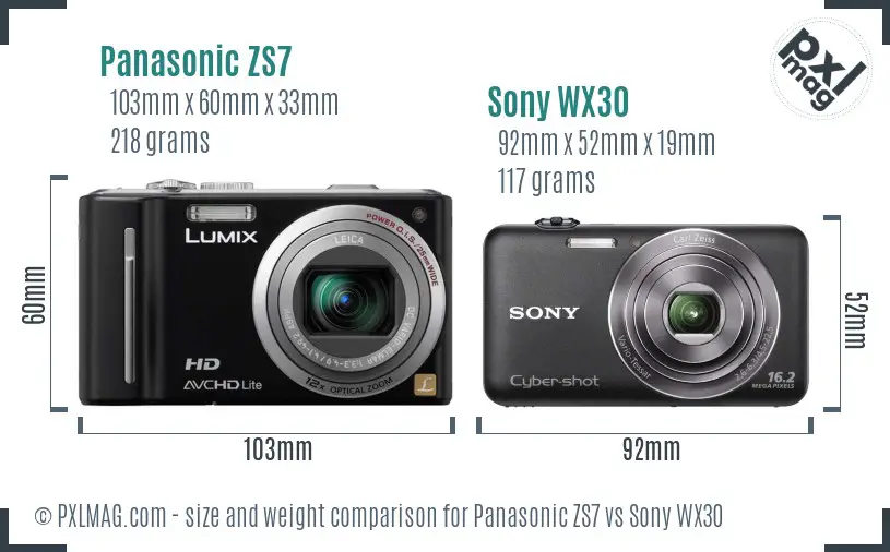 Panasonic ZS7 vs Sony WX30 size comparison