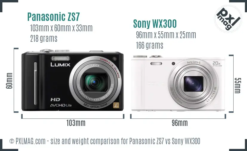 Panasonic ZS7 vs Sony WX300 size comparison