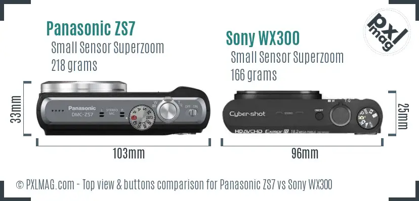Panasonic ZS7 vs Sony WX300 top view buttons comparison