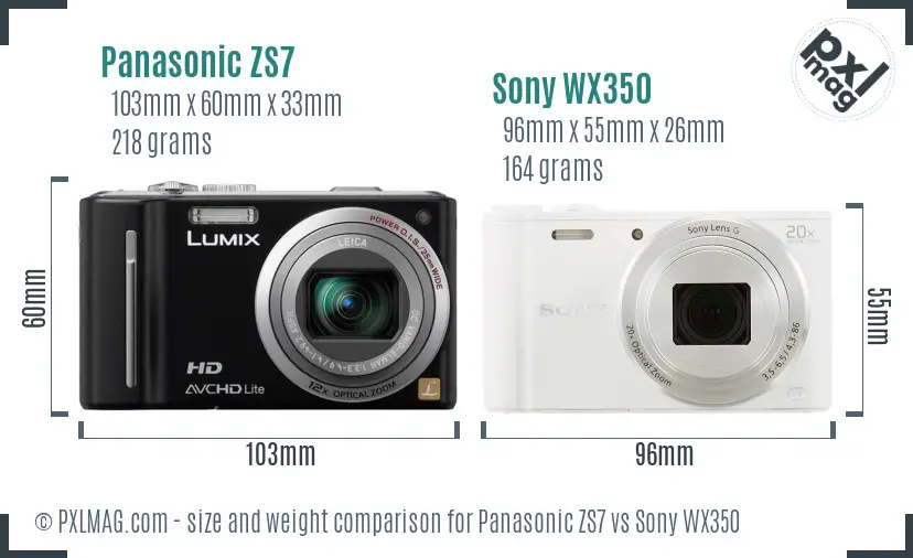 Panasonic ZS7 vs Sony WX350 size comparison Panasonic ZS7 vs Sony WX350 size comparison
