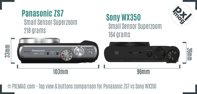 Panasonic ZS7 vs Sony WX350 top view buttons comparison Panasonic ZS7 vs Sony WX350 top view buttons comparison