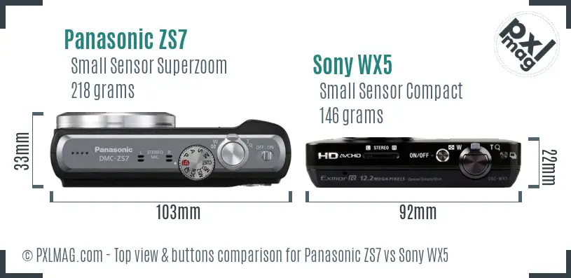 Panasonic ZS7 vs Sony WX5 top view buttons comparison