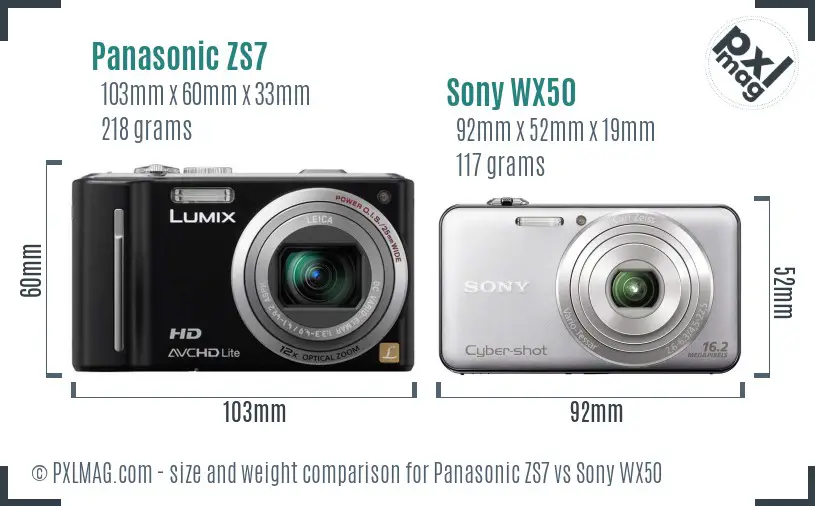 Panasonic ZS7 vs Sony WX50 size comparison Panasonic ZS7 vs Sony WX50 size comparison