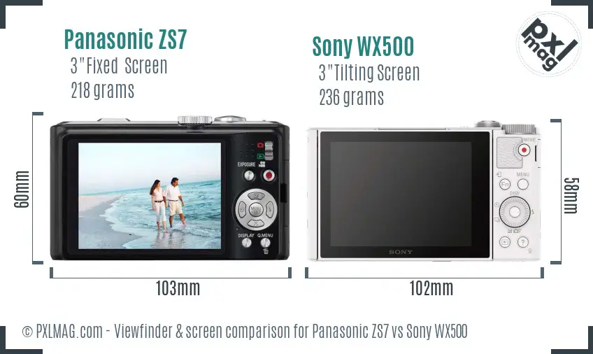 Panasonic ZS7 vs Sony WX500 Screen and Viewfinder comparison