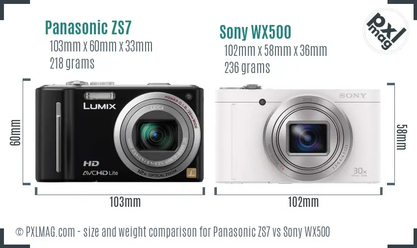 Panasonic ZS7 vs Sony WX500 size comparison