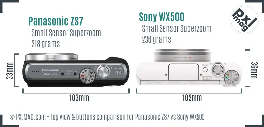 Panasonic ZS7 vs Sony WX500 top view buttons comparison
