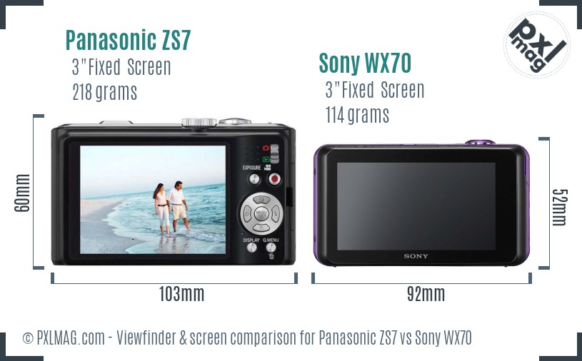 Panasonic ZS7 vs Sony WX70 Screen and Viewfinder comparison