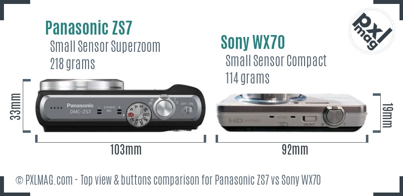 Panasonic ZS7 vs Sony WX70 top view buttons comparison