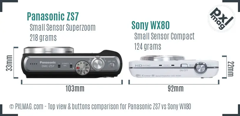 Panasonic ZS7 vs Sony WX80 top view buttons comparison Panasonic ZS7 vs Sony WX80 top view buttons comparison