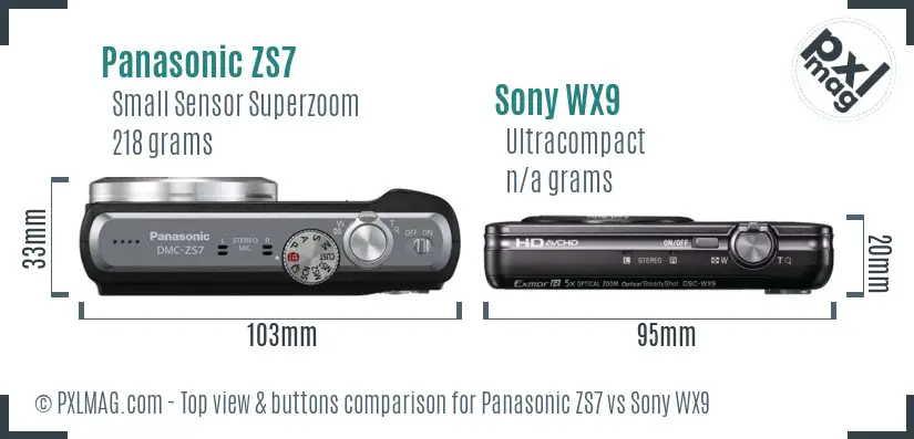 Panasonic ZS7 vs Sony WX9 top view buttons comparison