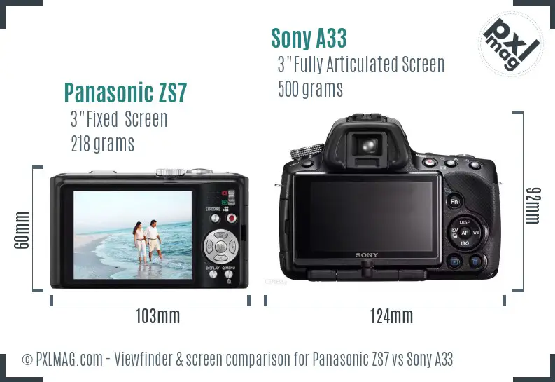 Panasonic ZS7 vs Sony A33 Screen and Viewfinder comparison