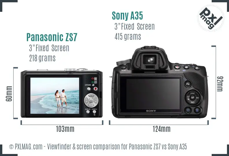 Panasonic ZS7 vs Sony A35 Screen and Viewfinder comparison