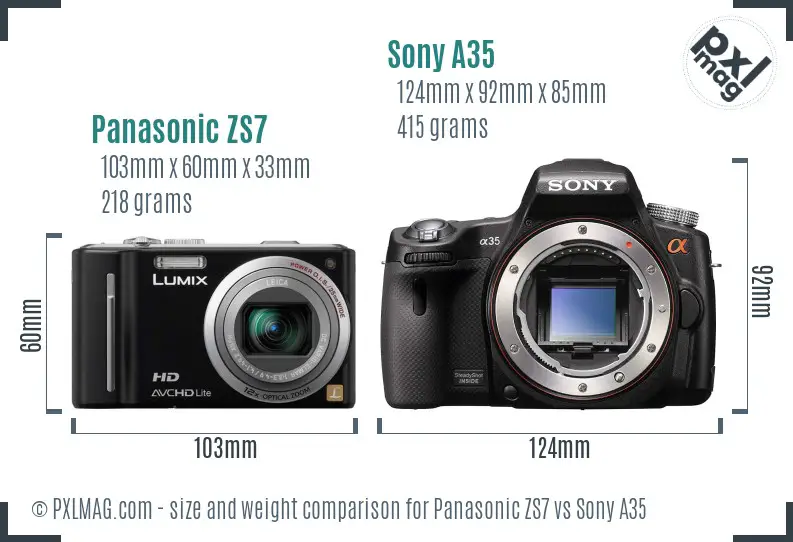 Panasonic ZS7 vs Sony A35 size comparison