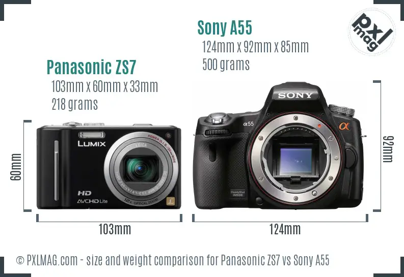 Panasonic ZS7 vs Sony A55 size comparison Panasonic ZS7 vs Sony A55 size comparison