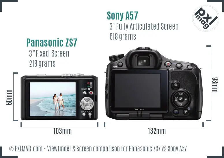 Panasonic ZS7 vs Sony A57 Screen and Viewfinder comparison