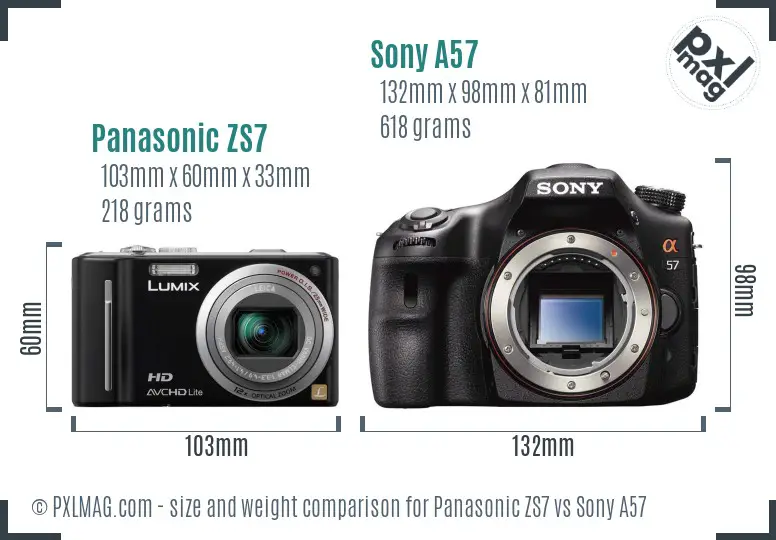 Panasonic ZS7 vs Sony A57 size comparison