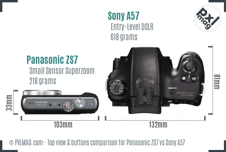 Panasonic ZS7 vs Sony A57 top view buttons comparison