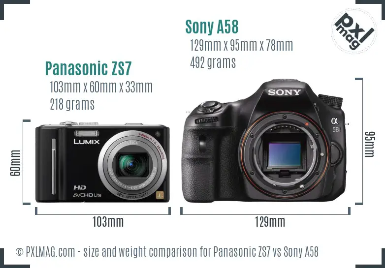 Panasonic ZS7 vs Sony A58 size comparison Panasonic ZS7 vs Sony A58 size comparison