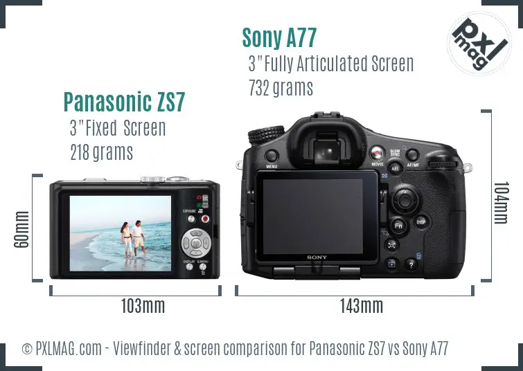 Panasonic ZS7 vs Sony A77 Screen and Viewfinder comparison Panasonic ZS7 vs Sony A77 Screen and Viewfinder comparison